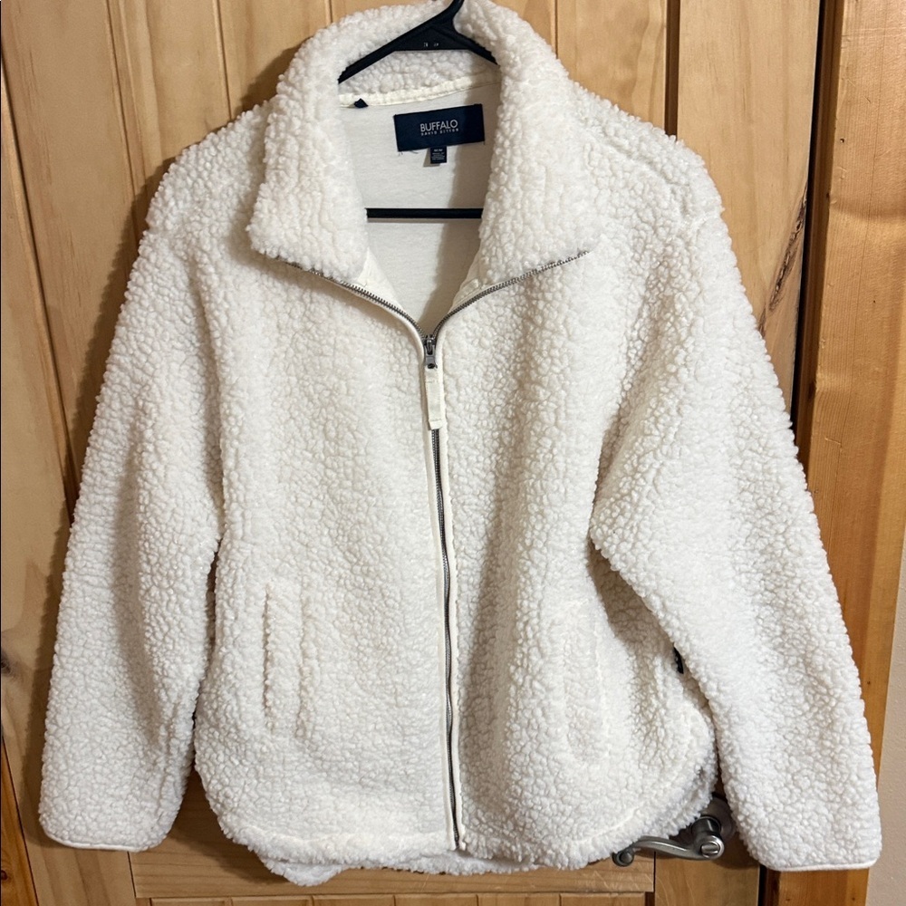 Buffalo David Bitton Women's White Cream Sherpa Zip-Up Jacket